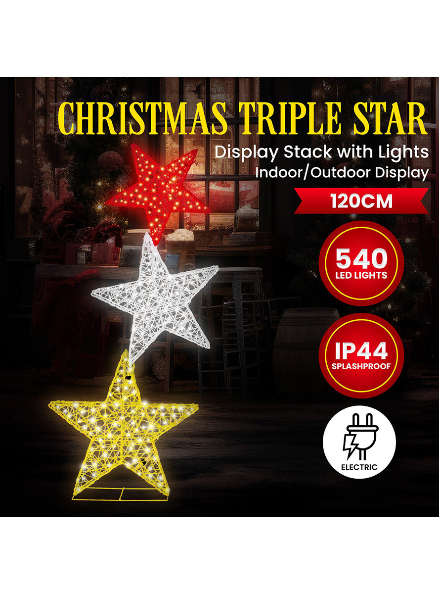 120cm Christabelle 3 Star Light Up Christmas Decoration - Details Image