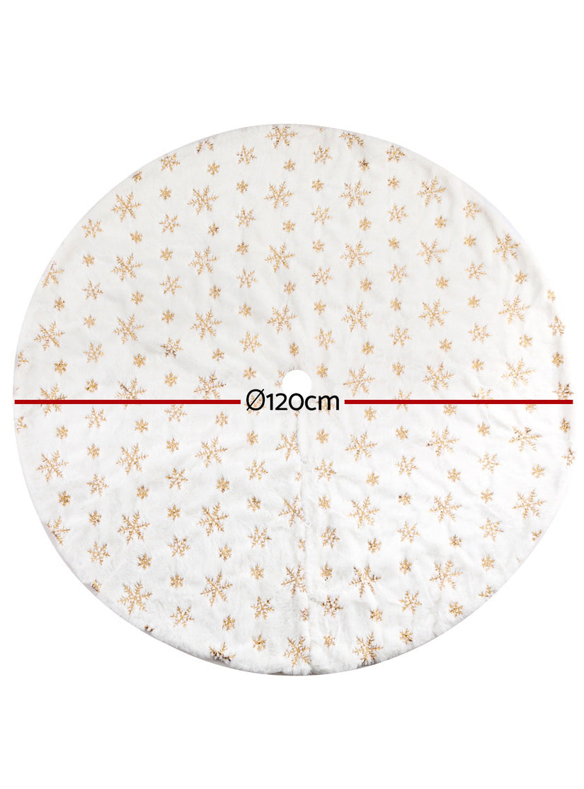 Gold Snowflake Print White Tree Skirt Decoration 120cm - Dimensions Image