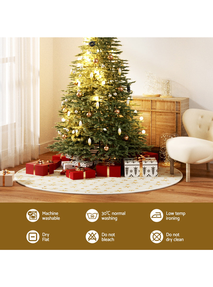 Gold Snowflake Print White Tree Skirt Decoration 120cm - Info Image 1