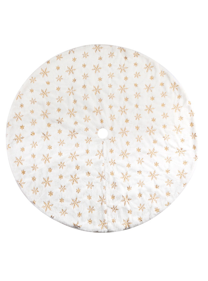 Gold Snowflake Print White Tree Skirt Decoration 120cm - Main Image
