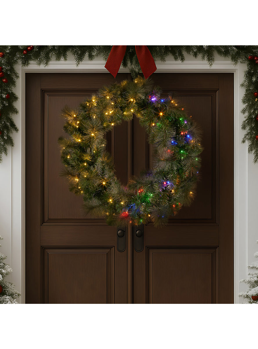 Green Split Christmas Wreath with Lights 122cm - Alternate Image 2
