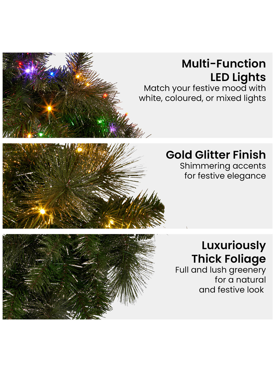 Green Split Christmas Wreath with Lights 122cm - Info Image 2