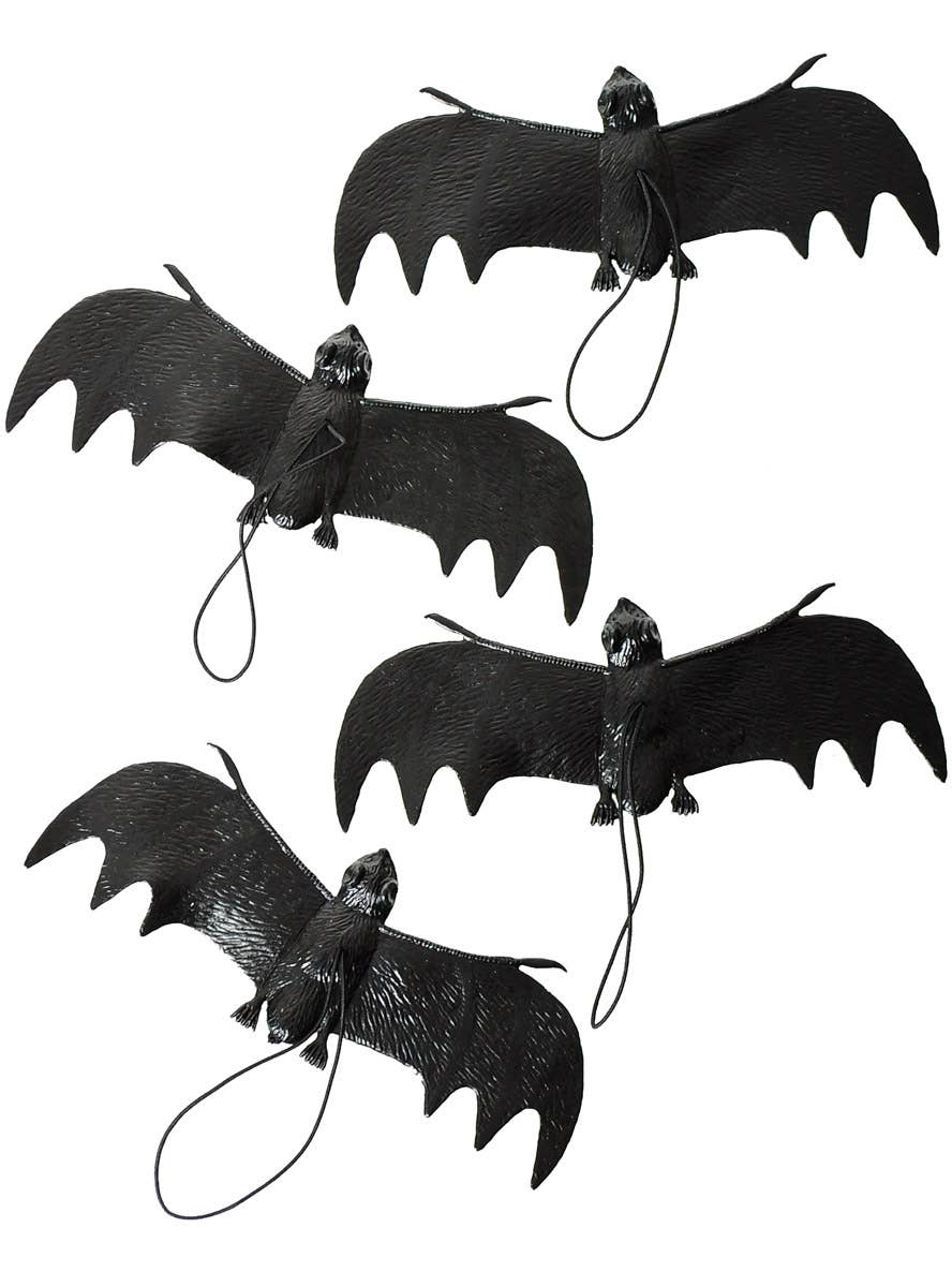 Image of Hanging Black Rubber Bats 4 Pack Halloween Decorations