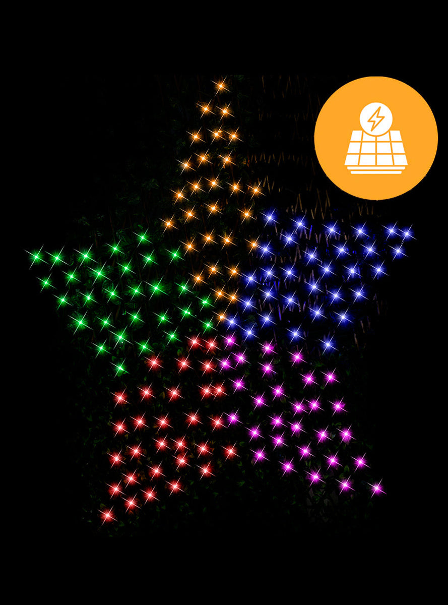 150cm Multicolour Solar Powered Star Net Christmas Lights - Main Image