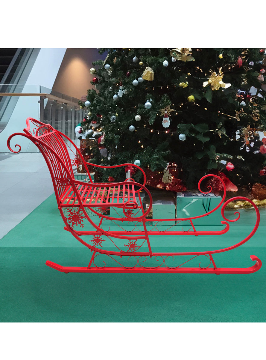 Red Metal Christmas Sleigh Decoration 150cm - Alternate Image