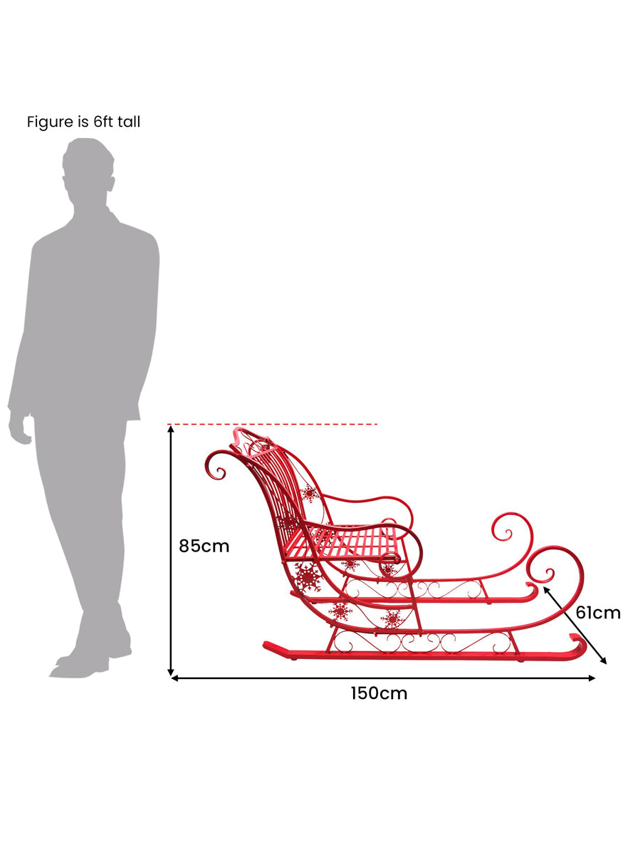 Red Metal Christmas Sleigh Decoration 150cm - Dimensions Image