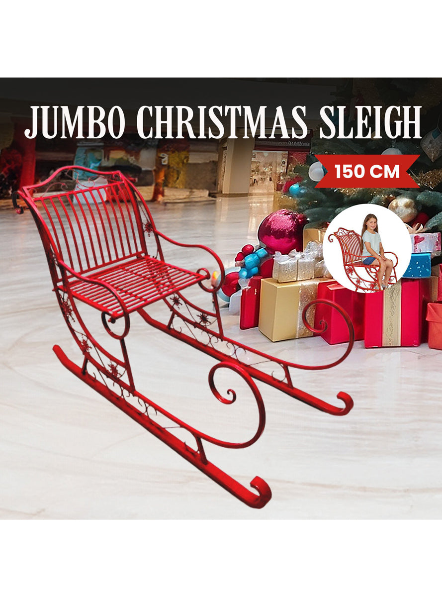 Red Metal Christmas Sleigh Decoration 150cm - Info Image 1