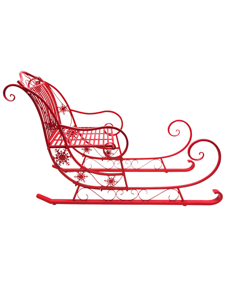 Red Metal Christmas Sleigh Decoration 150cm - Side Image