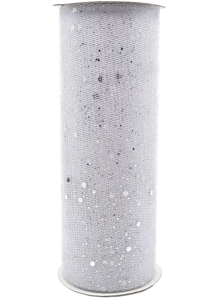 Image of Silver Glitter Sparkle 15cm x 5m Mesh Ribbon