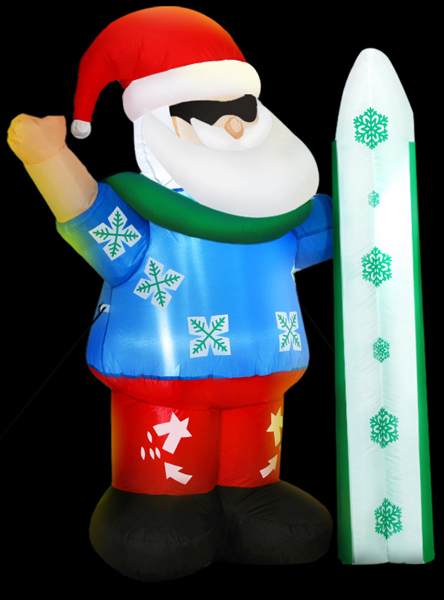 Jingle Jollys Inflatable Surfing Santa Christmas Decoration 160cm - Black Background Image