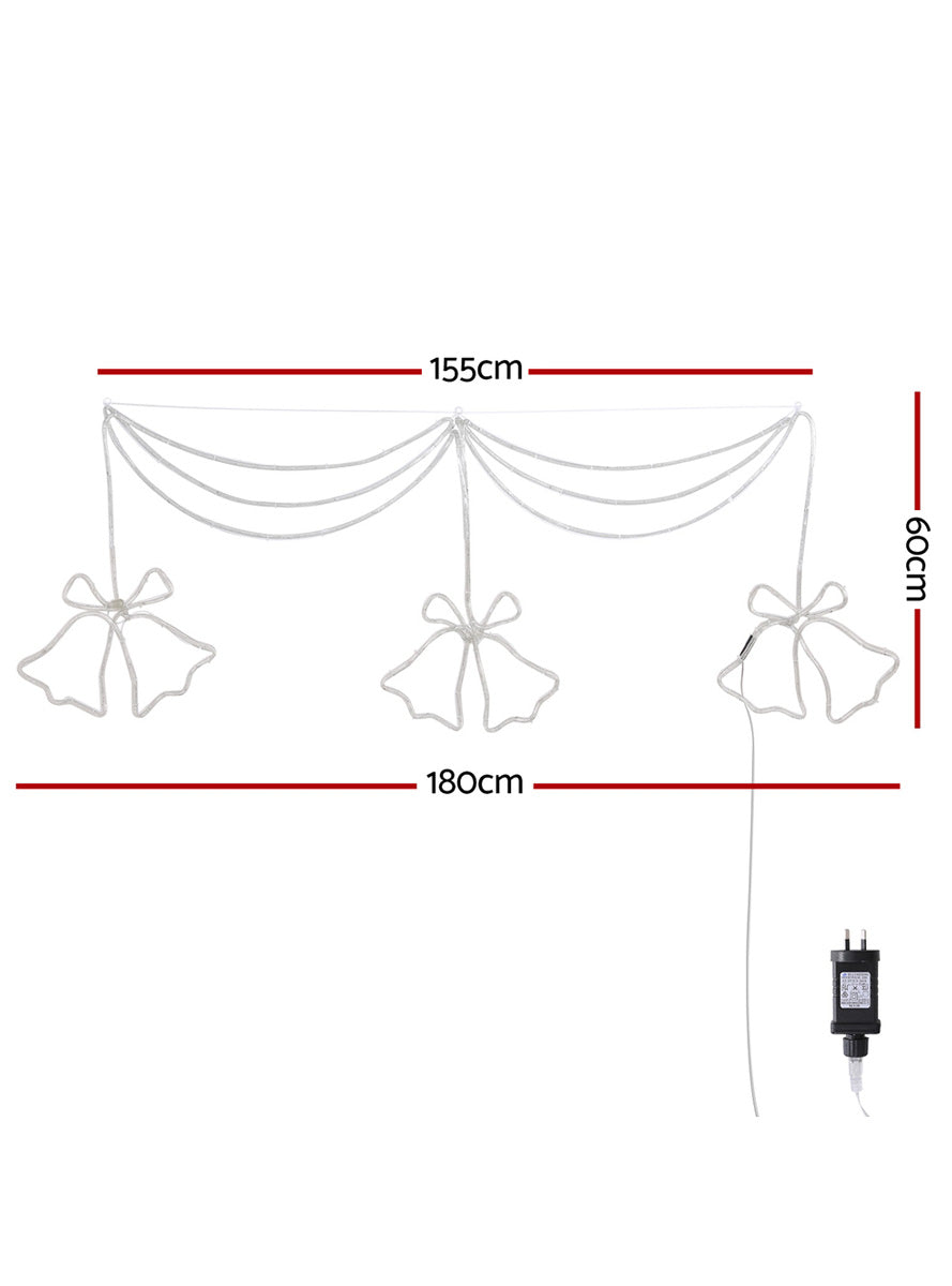Christmas Wreath and Bells Rope Light Decoration 180cm - Dimensions Image 1