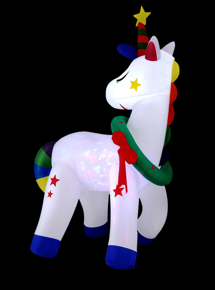 Jingle Jollys Light Up Inflatable Christmas Unicorn Outdoor Decoration 180cm - Black Background Image