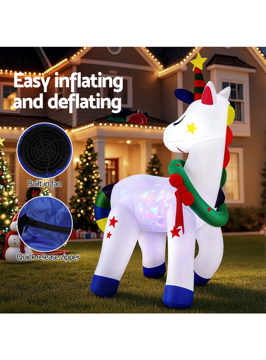 Jingle Jollys Light Up Inflatable Christmas Unicorn Outdoor Decoration 180cm - Details Image