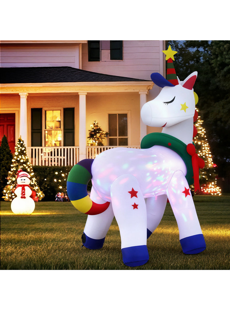 Jingle Jollys Light Up Inflatable Christmas Unicorn Outdoor Decoration 180cm - Lifestyle Image