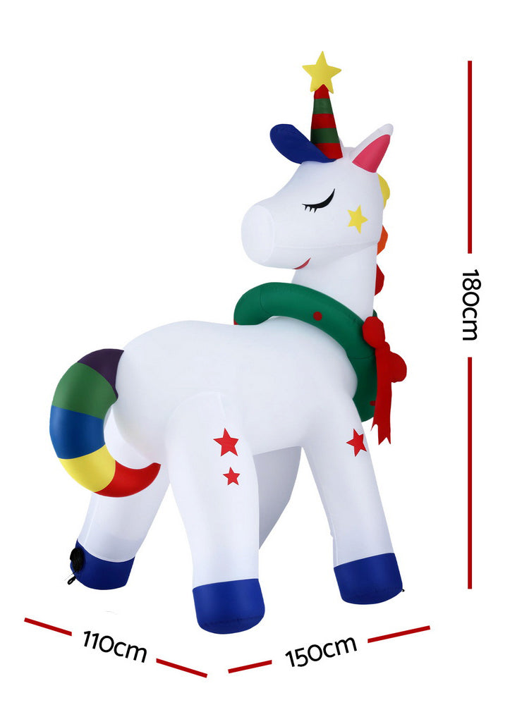 Jingle Jollys Light Up Inflatable Christmas Unicorn Outdoor Decoration 180cm - Measurements Image