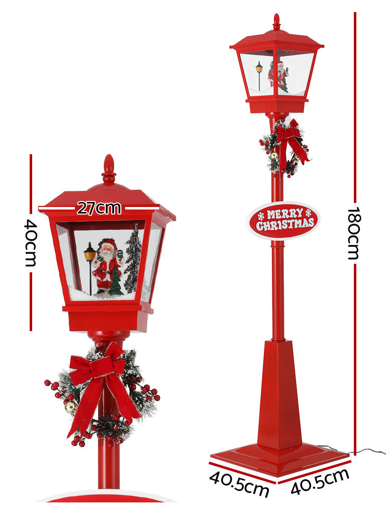 Red Christmas Light Post Lamp with Santa Decoration 180cm - Dimensions Image 1