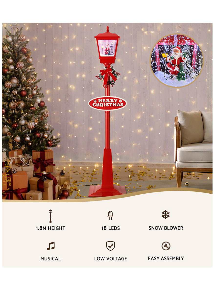 Red Christmas Light Post Lamp with Santa Decoration 180cm - Information Image 1