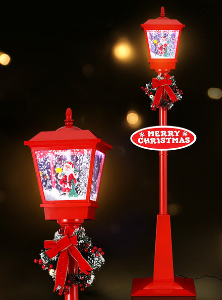 Red Christmas Light Post Lamp with Santa Decoration 180cm - Main Image