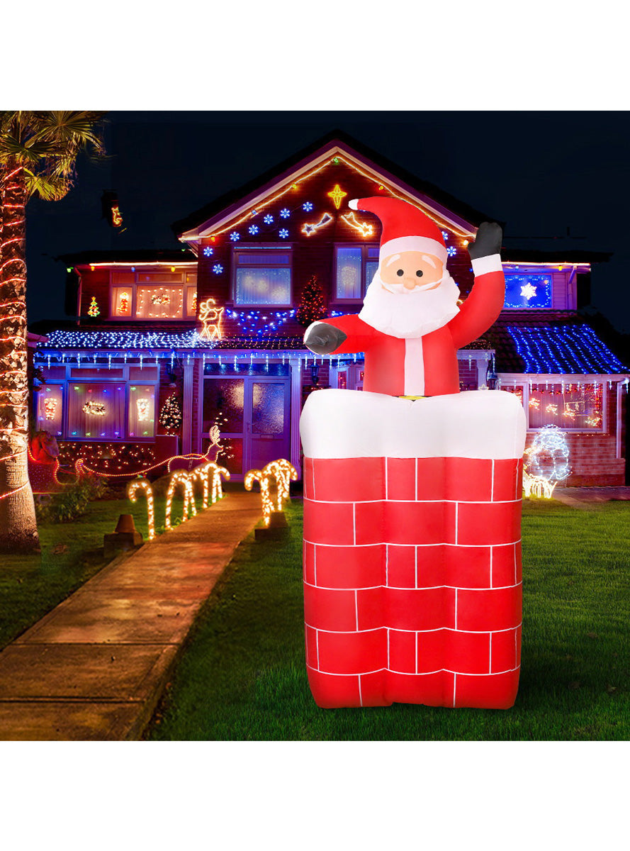 Santa in Chimney Inflatable Christmas Decoration 180cm - Alternate Image