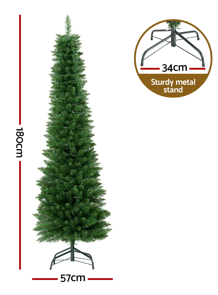 Warm White Prelit Slim Christmas Tree 180cm - Dimensions Image