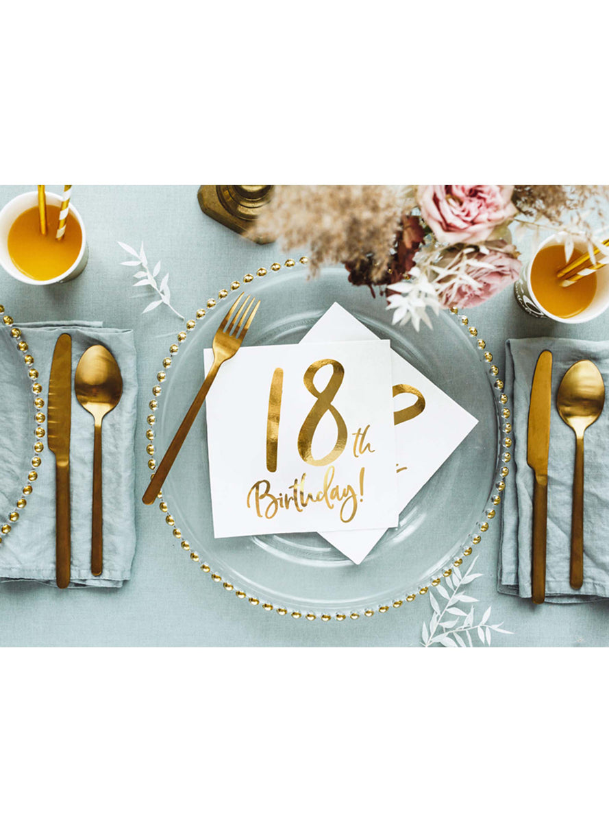 18th Birthday 20 Pack Gold Foil Lunch Napkins — Lifestyle Image