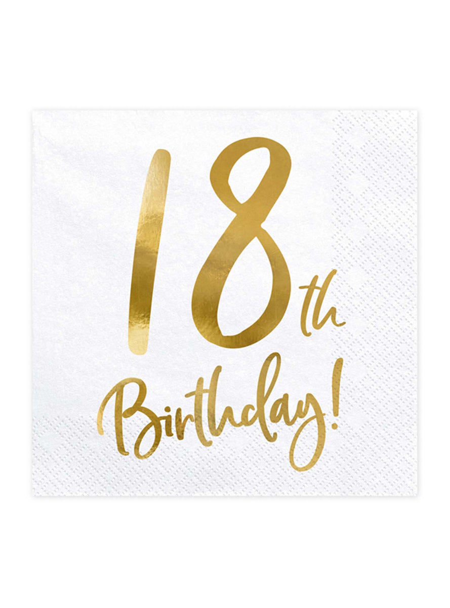 18th Birthday 20 Pack Gold Foil Lunch Napkins — Main Image