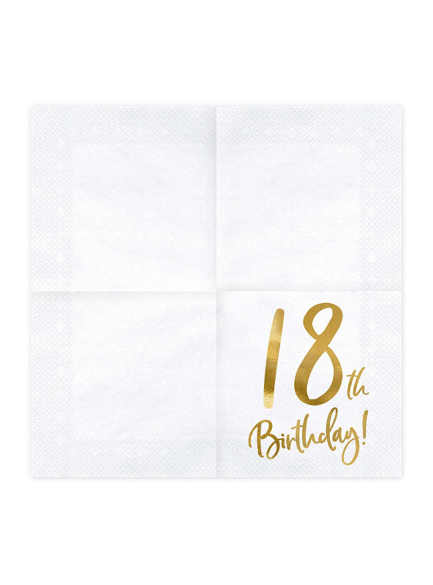 18th Birthday 20 Pack Gold Foil Lunch Napkins — Unfolded Image