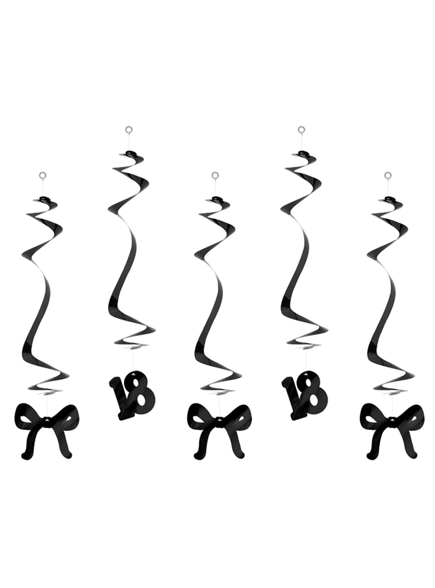 18th Birthday 5 Pack 50cm Black Swirls With Bows — Main Image
