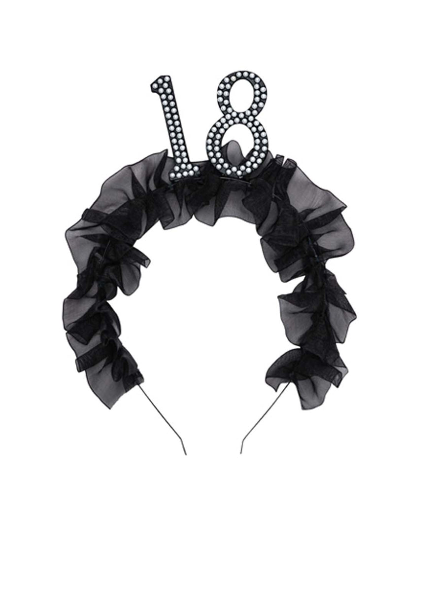 18th Birthday Black Headband With Pearls And Ruffles — Main Image