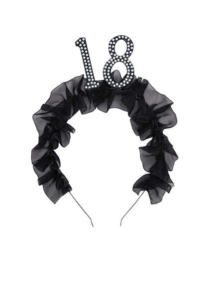 18th Birthday Black Headband With Pearls And Ruffles — Main Image