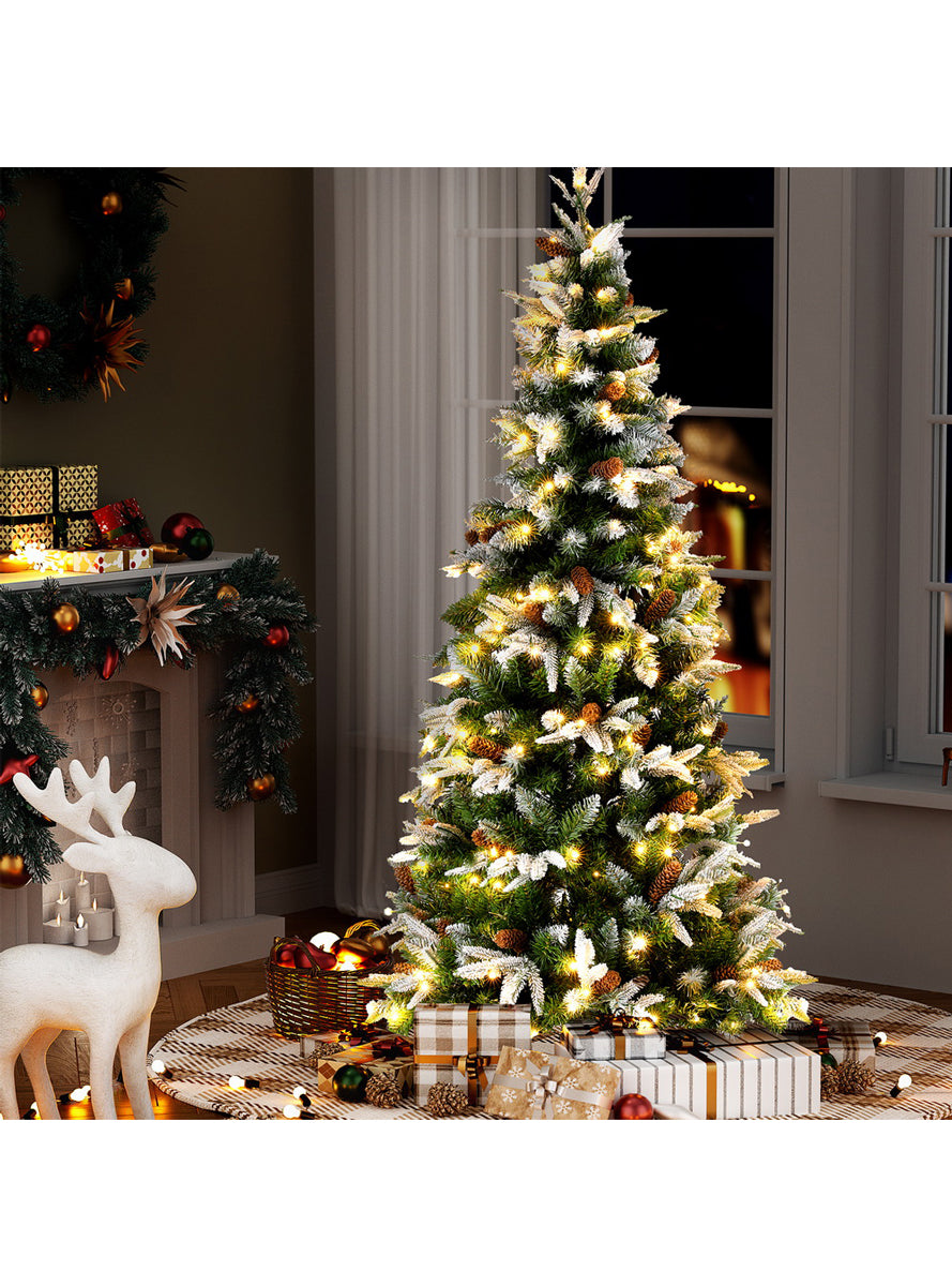 190cm Jingle Jollys Prelit Snow Tipped Slim Christmas Tree with Pine Cones - Alternate Image 2