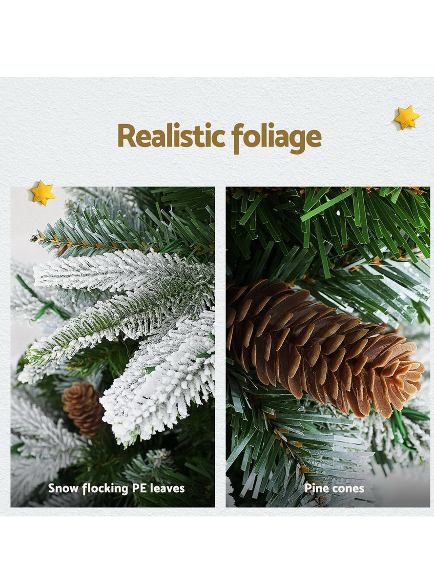 Snow Flocked Tree with Pine Cones
