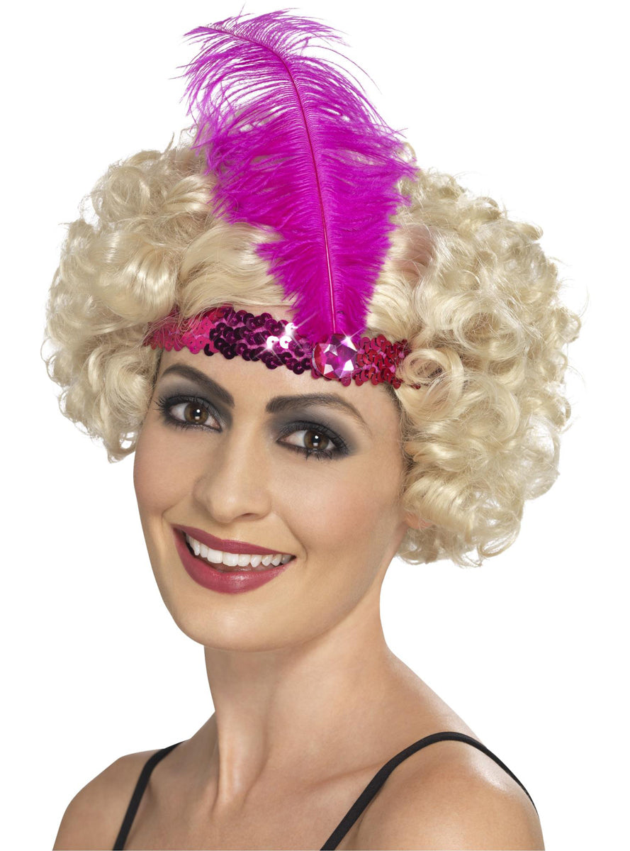 1920s Pink Flapper Feather Headband - Main Image