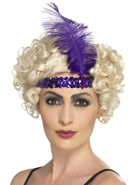 1920s Purple Flapper Feather Headband - Main Image