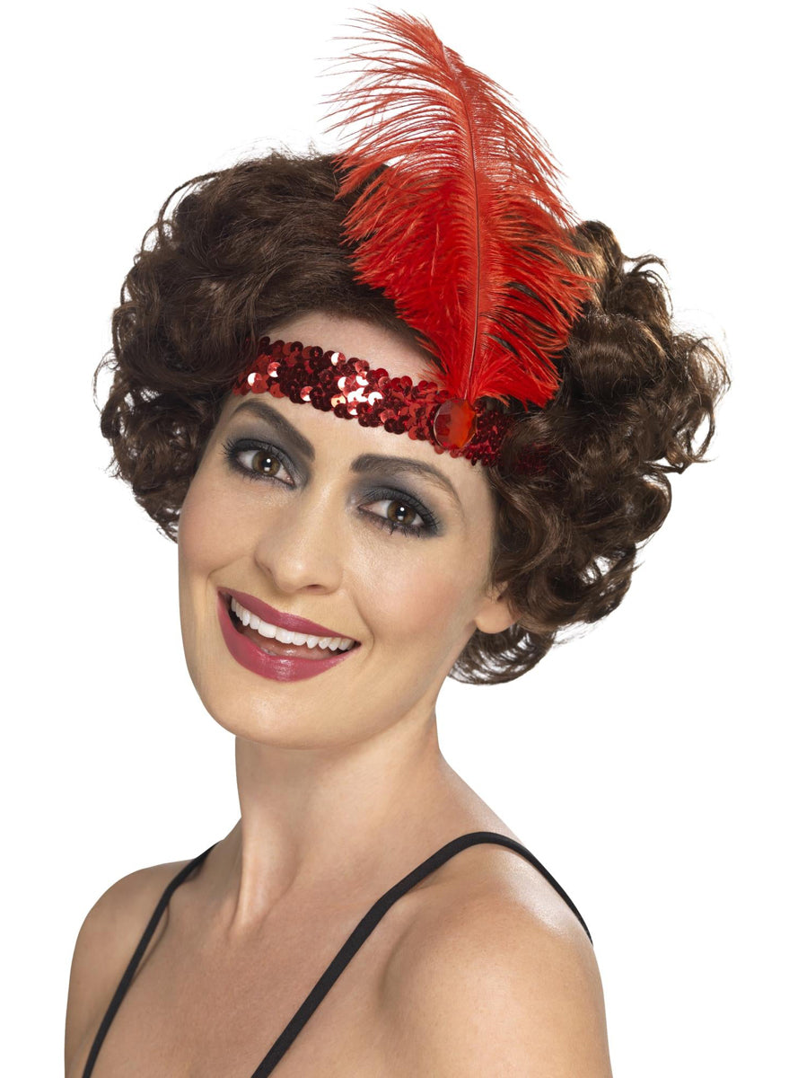 1920s Red Flapper Feather Headband - Main Image
