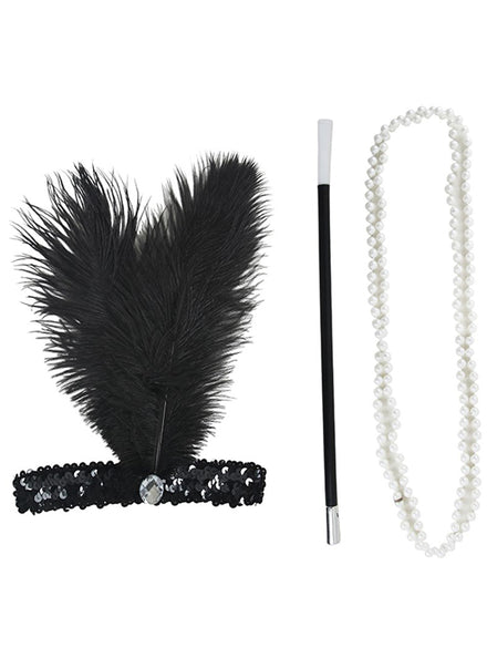 Main image of Flapper 1920s Black 3 Piece Costume Accessory Set