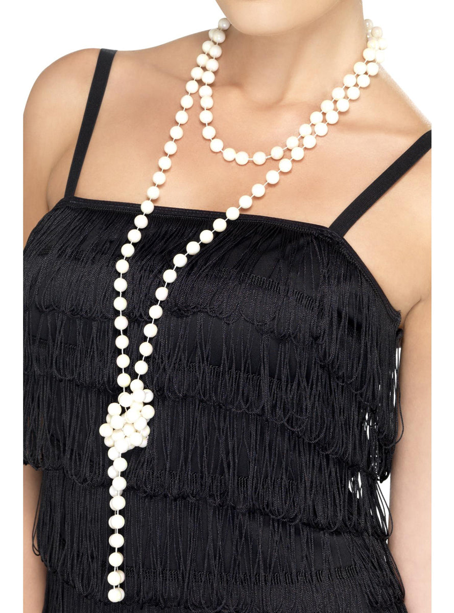White 1920s Faux Pearl 180cm Necklace - Main Image