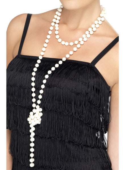 White 1920s Faux Pearl 180cm Necklace - Main Image