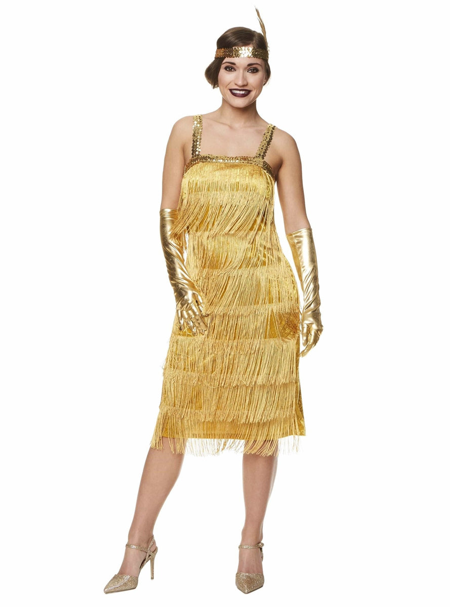 Plus Size Womens Gold Fringed 1920s Flapper Dress Costume - Alternative Image