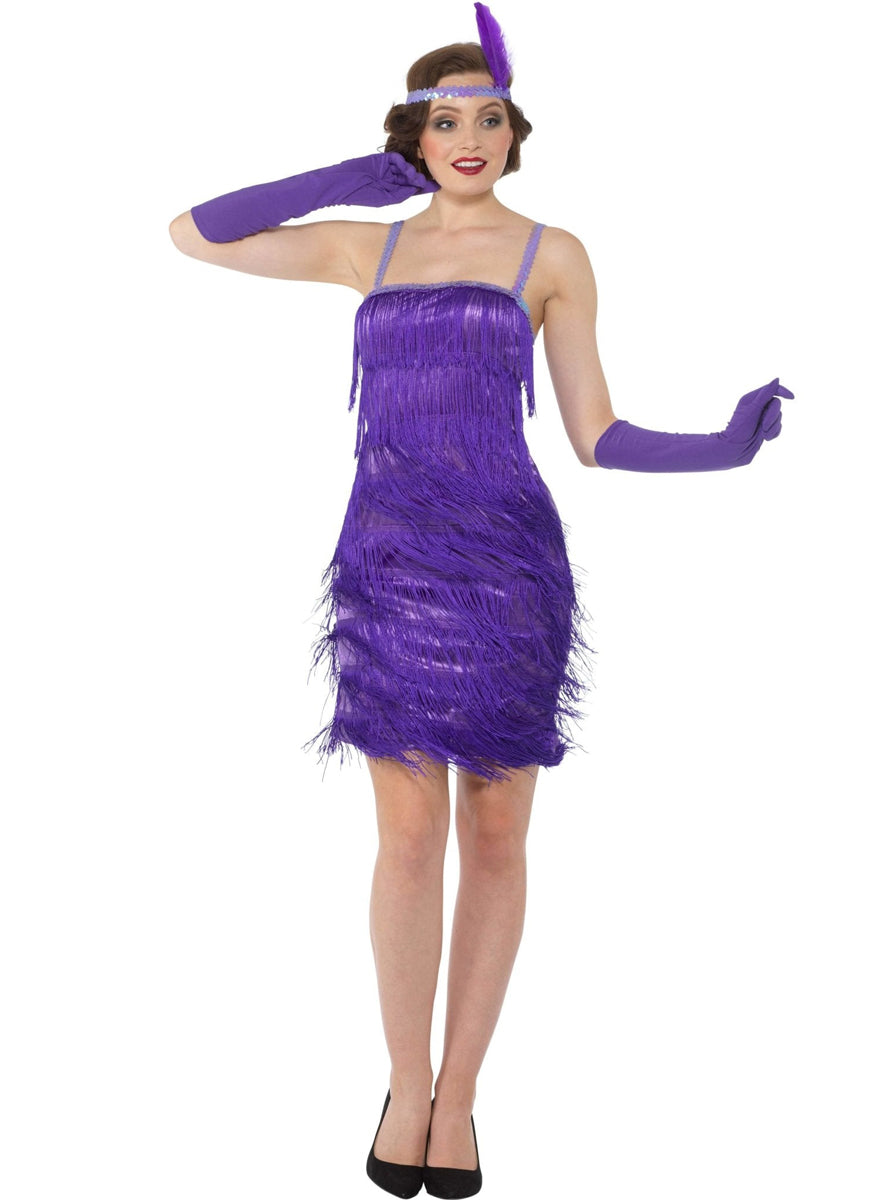 Purple Fringed Plus Size Womens 1920s Flapper Dress Costume - Alternative Image 2