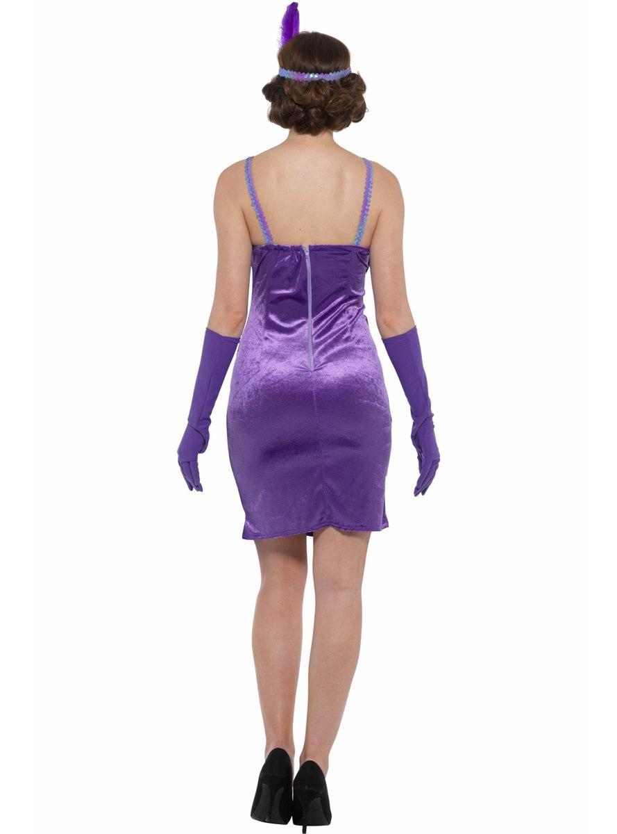 Purple Fringed Plus Size Womens 1920s Flapper Dress Costume - Back Image