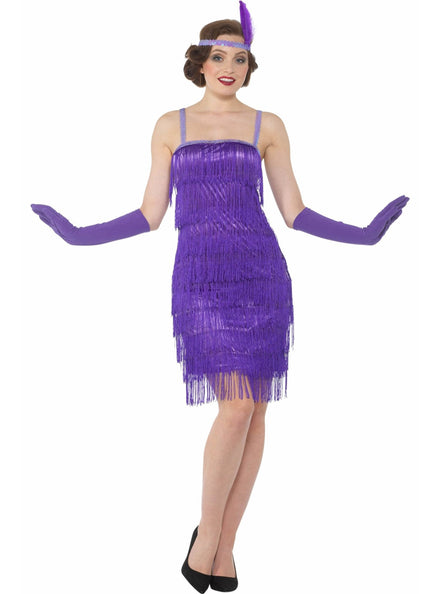 1920s Fringed Womens Purple Flapper Costume - Main Image
