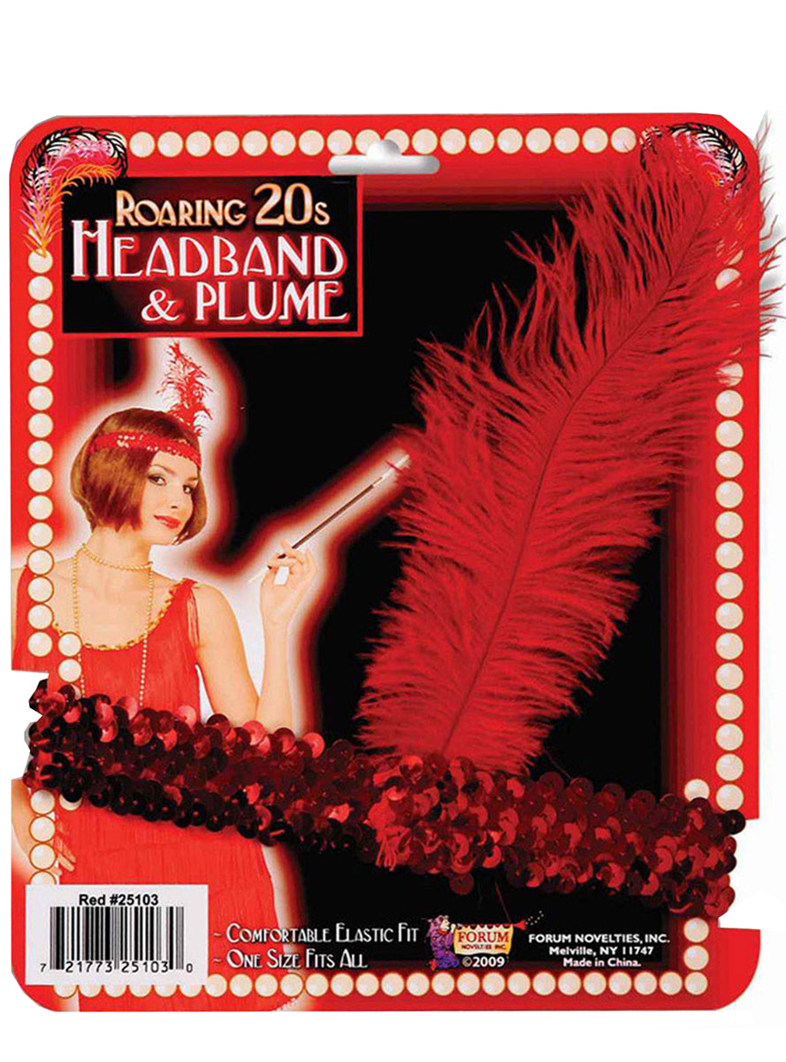 Red Feather 1920s Flapper Headband - Main Image
