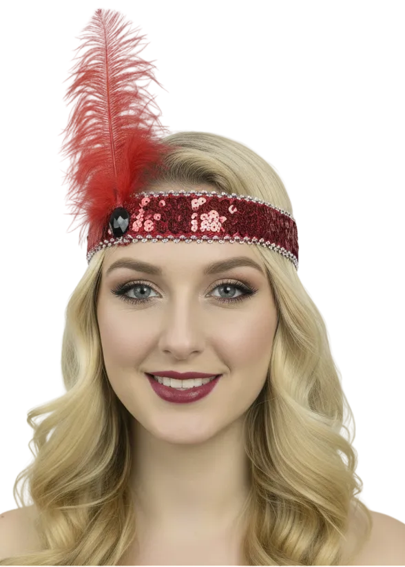 1920s Womens Basic Red Feather Flapper Costume Headband - Main Image