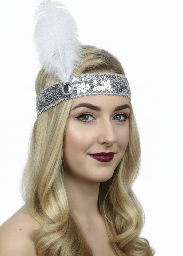 1920s Womens Basic White Feather Flapper Costume Headband - Main Image