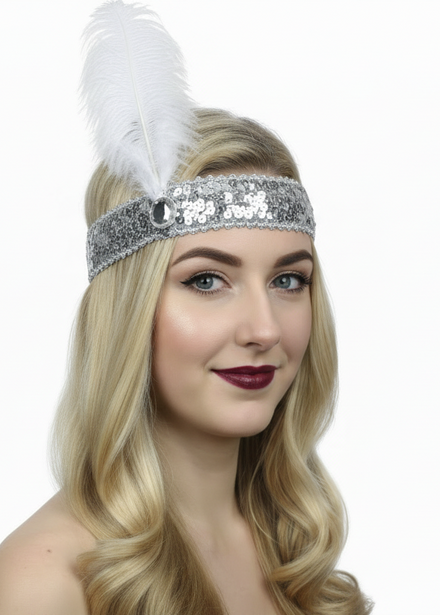 1920s Womens Basic White Feather Flapper Costume Headband - Main Image