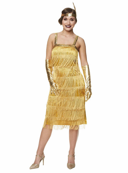 1920s Fringed Gold Flapper Womens Costume - Main Image