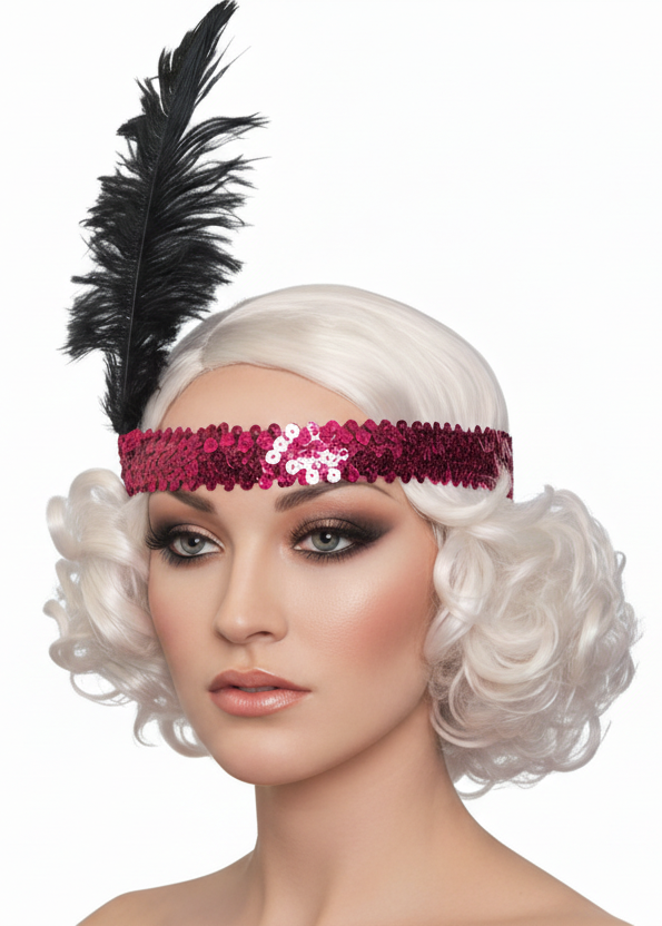 1920s Womens Sequined Pink Flapper Costume Headband - Main Image