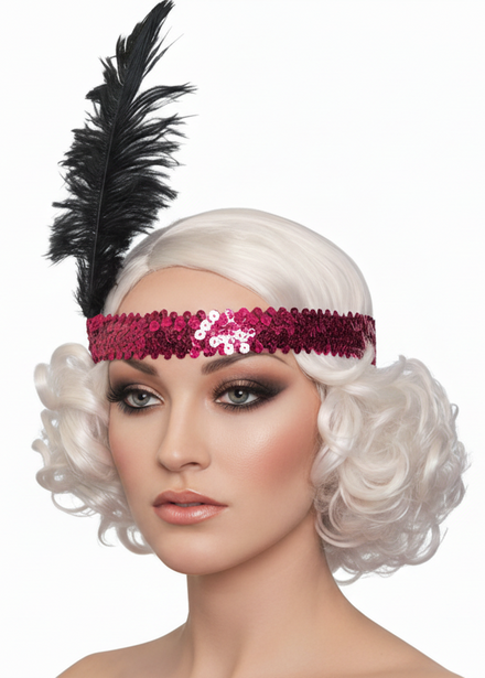 1920s Womens Sequined Pink Flapper Costume Headband - Main Image
