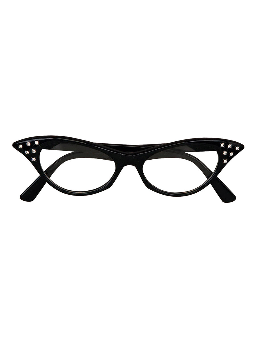 Rhinestone 1950s Black Cat Eye Glasses - Main Image